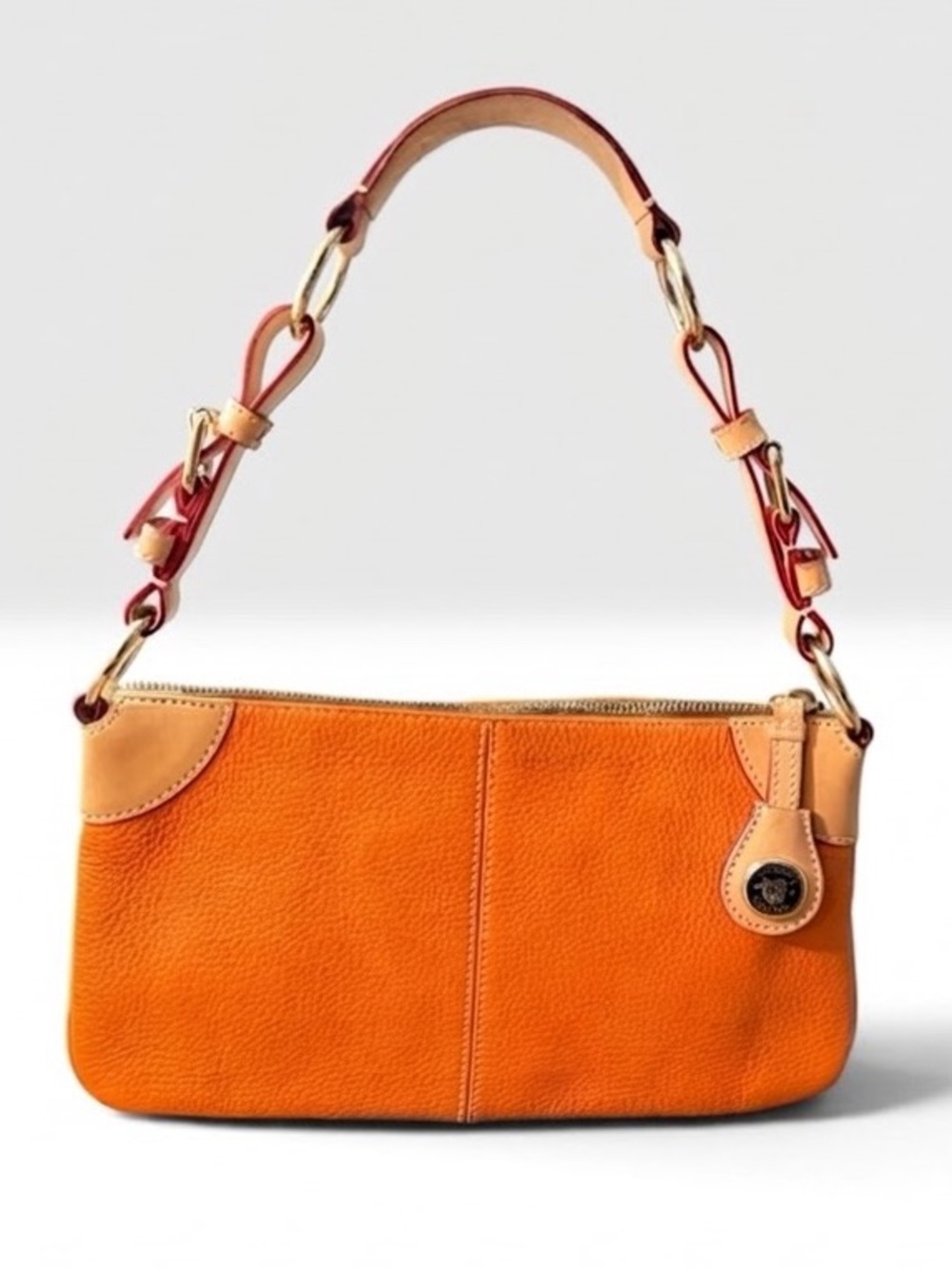 Y2K Dooney & Bourke Orange All Weather Leather Shoulder Bag | Vachetta Chai